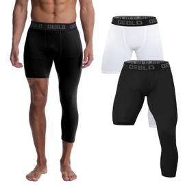 OEBLD Single Leg 3/4 Compression Tights, Unisex Sports Compression Pants, One Leg Basketball Leg Sleeves Athletic Workout Leggings Tights, Light and Strenchable-XL