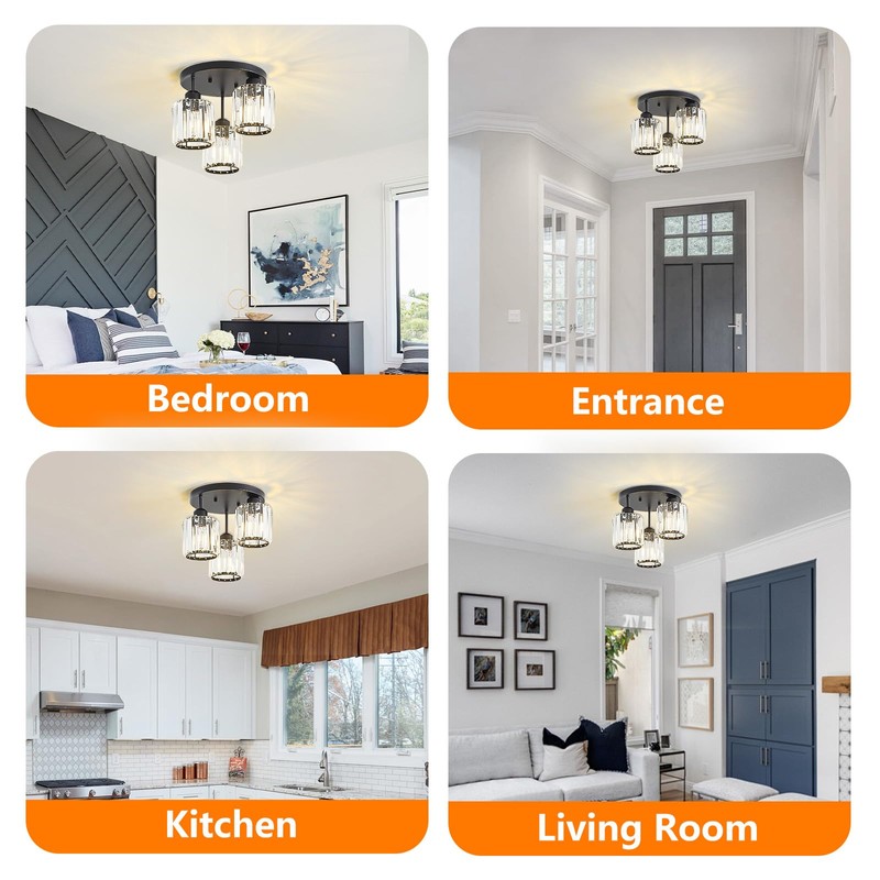 Aixialin 3-Light Modern Close to Ceiling Light Fixtures,Black Kitchen Light