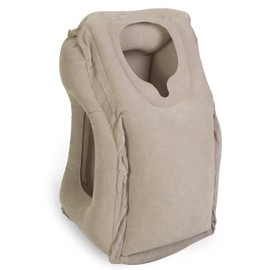 Grinscard Travel Pillow in Carry Bag, Grey, 19 x 12 x 9 cm, Inflatable Travel Sleeping Pillow for Aeroplane and Train