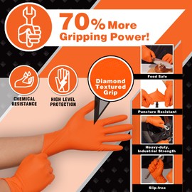MEDPRAYER Industrial Orange Nitrile Gloves – Disposable Rubber Gloves 8 Mil – Raised Diamond Texture, Latex & Powder Free - Size Small, Pack of 1000