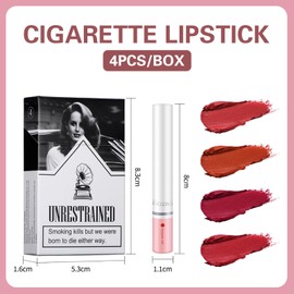 Lip Gloss Set, 4 Pieces Matte Lip Gloss, Little Tube Lipstick, Lipstick Set, Highly Pigmented Velvet, Long-Lasting, Waterproof, Portable, Kiss-Proof Lipstick, for Girls and Women
