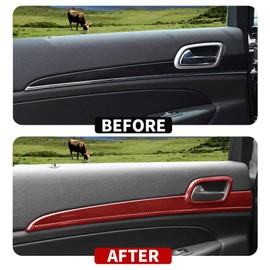 JeCar Dashboard Panel Trim & Inner Door Handle Cover Interior Trim Kit Compatible with Jeep Grand Cherokee WK2 2011-2020, Red Carbon Fiber Finish