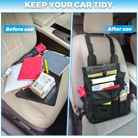 JLQP Car Front Seat Organizer Patrol Bag Car Office Organizer with Laptop Storage Stabilizing Side Straps Soft Adjustable Shoulder Strap Truck Organizer Storage Bag, Black