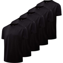 Real Essentials 5 Pack: Boys Mesh Short Sleeve Shirts Crew Neck Tshirt Tops Tees Youth Teen Active Wear Athletic Quick Dry Basketball Gym Sport Undershirt Soccer Top -Set 1,Small 6-7