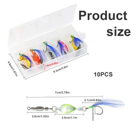 CHSEROK Angelköder Set, 10 Stück Spiralform Angelköder, Bunt Gefiedert Kunstköder Set, 360° Drehbar Spoons Forelle, für Süß- und Meerwasserfische