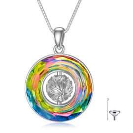 TOUPOP Tree of Life Urn Necklace for Ashes Sterling Silver Cremation Jewelry with Blue Crystal w/Funnel Filler Memorial Jewelry Gifts for Women Girls