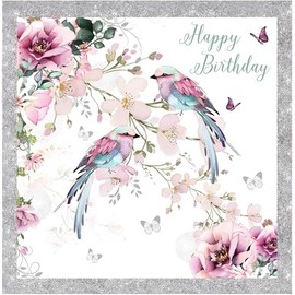 Nigel Quiney Female Happy Birthday Card - Birds & Flowers