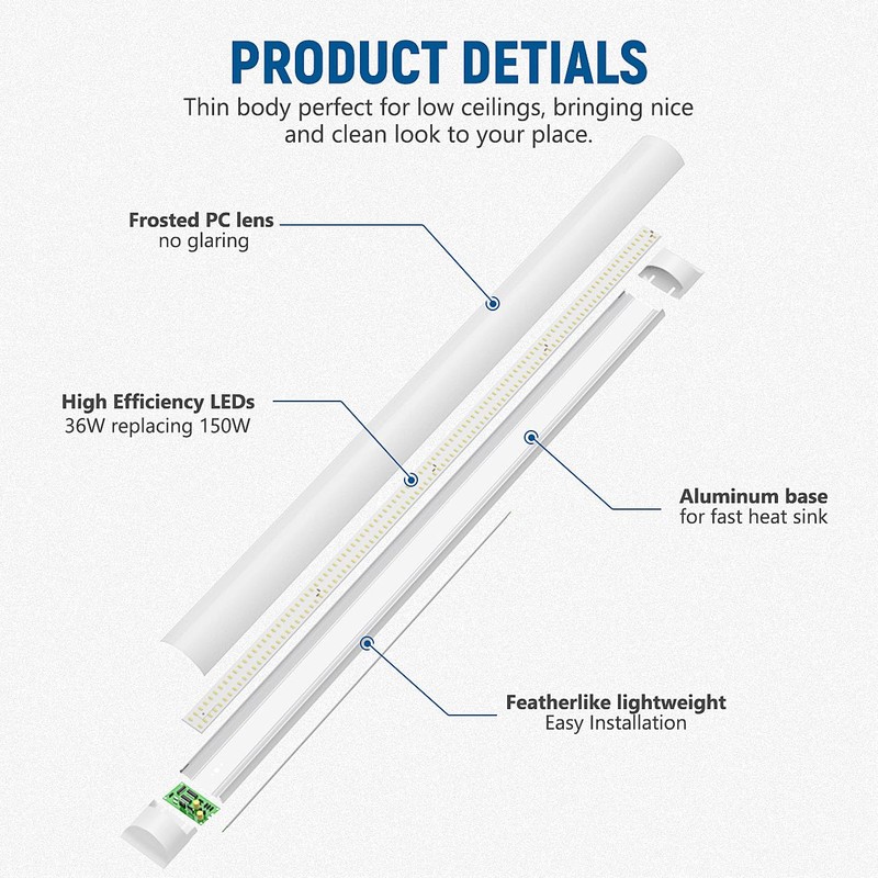 DAKASON 4-Pack 4FT LED Closet Light Fixture, 4-Foot Flush Mount