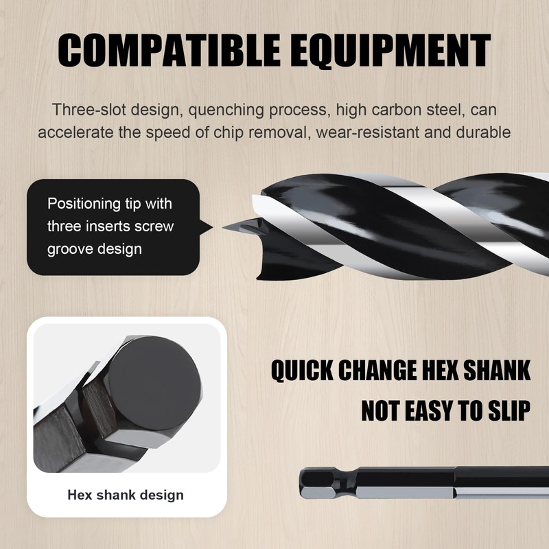 hsawbit Wood Drill Bit Set, 8pcs Auger Drill Bit Set