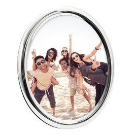 Happy Homewares Contemporary Oval Silver Plated Metal 8" x 10" Picture Frame with Rounded Border | Black Velvet Backing | Free Standing Only