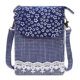 LassZone Small Crossbody Bags for Women Canvas Cell Phone Pouch Girls Purse Wallet Floral Pattern Hanbags Lightweight Shoulder Bag with Multi Pockets & Detachable Strap