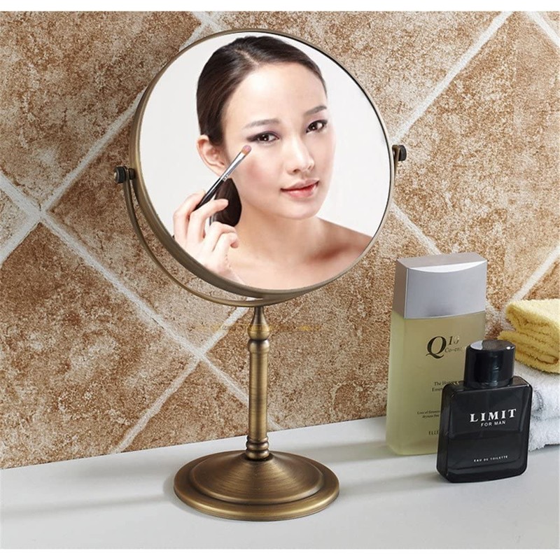 Leyden Antique Brass Makeup Mirror, 3X Magnifying Vanity Mirror Tabletop