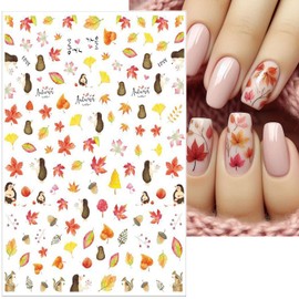 6Sheets Fall Nail Stickers for Nail Art 3D Maple Leaf Nail Decals for Thanksgiving Day Ginkgo Pine Cones Pumpkins Maple Leaves Turkeys Nail Art Designs Autumn Adhesive Sticker for Women Decorations