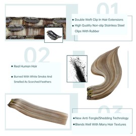 Full Shine Clip in Hair Extensions 18 Inch Real Hair Extensions Clip in Human Hair Blonde Highlights for Women with Short Hair 100 Gram Clip in Extensions 7 Pieces Color 10P613