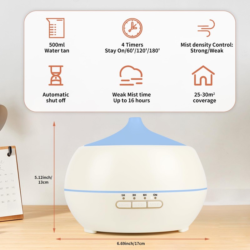 HAPPTWS 500ML Essential Oil Diffuser - BPA Free Ultrasonic Aromatherapy