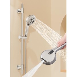 KES 30-Inch Shower Slide Bar with High Pressure 9 Functions Adjustable Handheld Shower Head & 59-Inch Hose, Built-in Power Wash to Clean Tub Tile & Pet, Wall Mount Brushed Finish 18/8 Stainless Steel