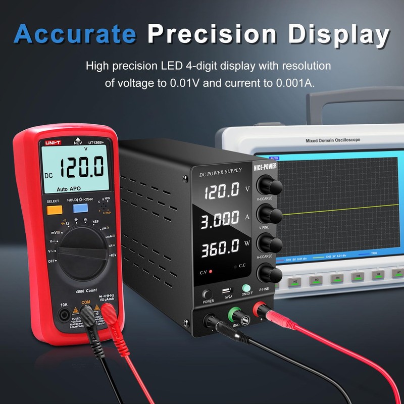 NICE-POWER DC Power Supply Variable 120V 3A, Adjustable Switching Regulated