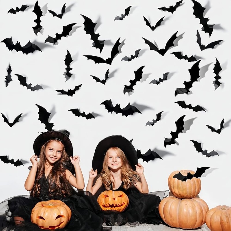 120Pcs Halloween Home Decor 3D Bats Halloween Window Stickers,4 Sizes