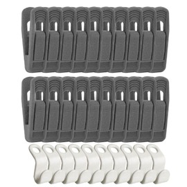 Pack of 20 Flocked Clothes Pegs with 10 Clothes Hanger Connecting Hooks, Thickened Trouser Clips, Velvet Clothes Hanger Clips, Portable Non-Slip Clothes Pegs for Various Clothes (Grey)
