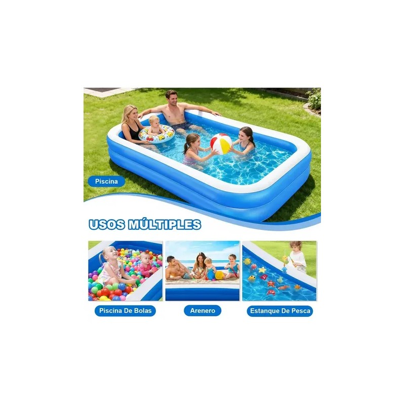200cm Alberca Inflable Rectangular Piscinas Con Dos Flotador Azul