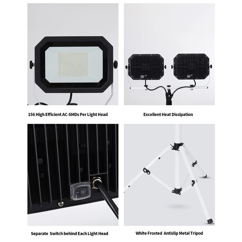 UFOND 20000 Lumen Work Lights with Stand, 200W Dual Head