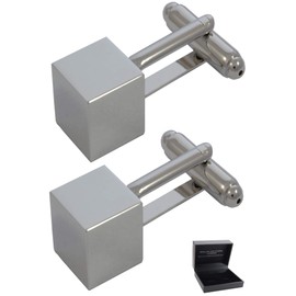 COLLAR AND CUFFS LONDON Cufflinks for Men Silver Colour - with Box - Symmetrical Cuboid - Solid Brass Metal - Cube Smooth Square Classic Design - One Pair