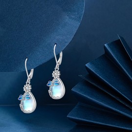 Moonstone Earrings Sterling Silver 925, Original Moonstone Earring Hanging for Women Girls Moonstone Jewellery with Gift Box, Sterling Silver, Moonstone