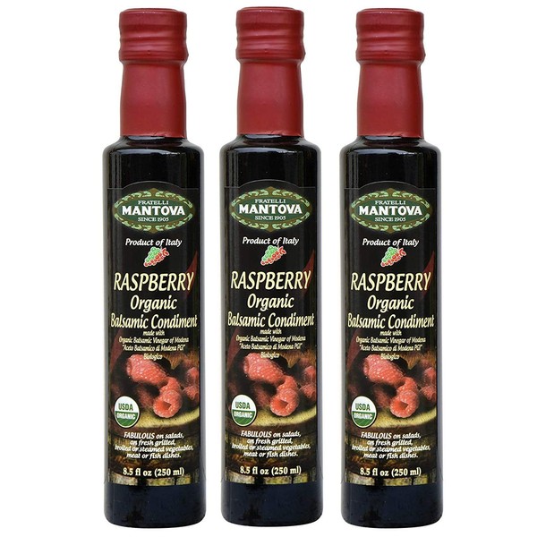 Mantova Fratelli Raspberry Organic Balsamic Vinegar, 8.5 Oz (Thrее Рack)