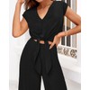 PRETTYGARDEN Women's Summer 2 Piece Outfits 2025 Cap Sleeve V
