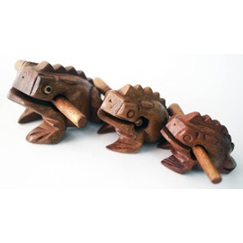 Guiro Percussion Musical Instruments Wooden 3 Piece, Set of 3 Natural Wood Güiro Frog 10-8-5 cm.