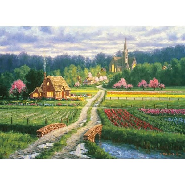 500 Piece Jigsaw Puzzle Randy Van Beek Flower Field and Small House (15x21 inches)
