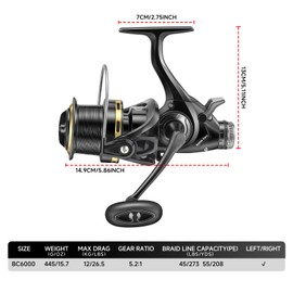 HAUT TON Battle Carp Fishing Reel, 26.5Lbs Drag Baitfeeder Spinning Reels