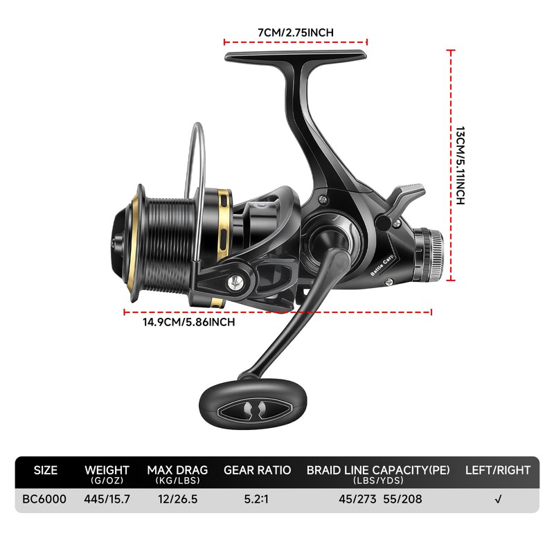 HAUT TON Battle Carp Fishing Reel, 26.5Lbs Drag Baitfeeder Spinning