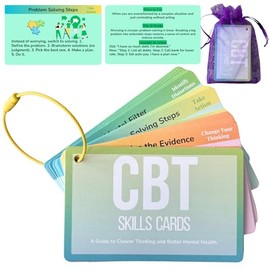 CBT Cards for Adults & Teens - 24 Cognitive Behavioral Therapy Flashcards for Anxiety, Depression & Stress Relief - Double-Sided Mental Health Coping Skills Tools with Portable Ring