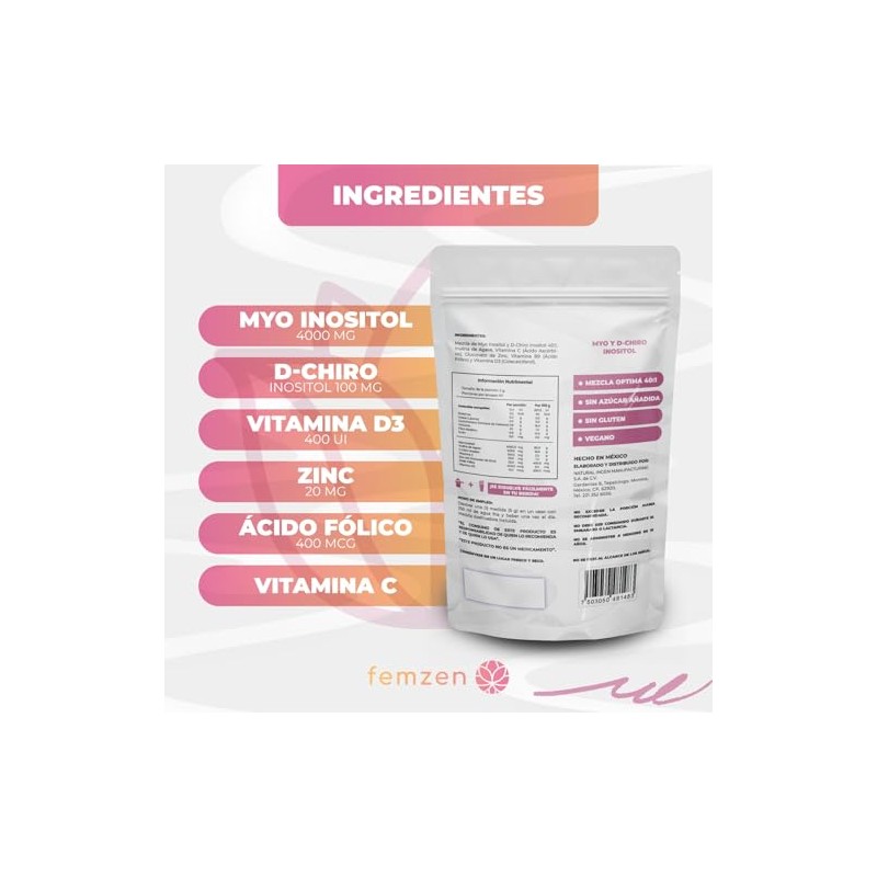 Myo Inositol Chiro Mezcla Ácido Fólico Vitamina Zinc Inulina Suplemento