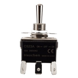 Heschen Metal Toggle Switch, C523A, DPDT, Maintained, ON/Off/ON 3 Position, 15A 250VAC, 6 tab Terminal, CE