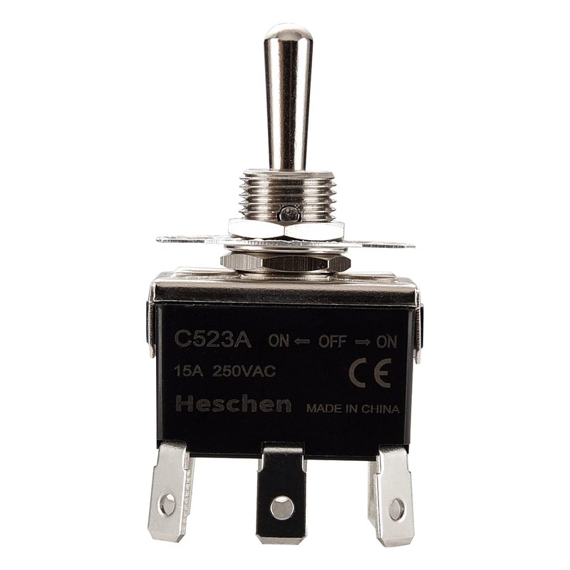 Heschen Metal Toggle Switch, C523A, DPDT, Maintained, ON/Off/ON 3 Position,