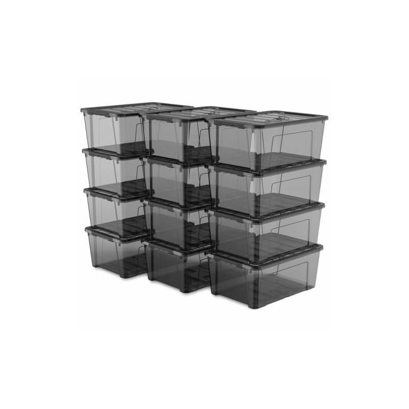 YYXB Clear Black Storage Bins with Lids, 12 Pack Plastic