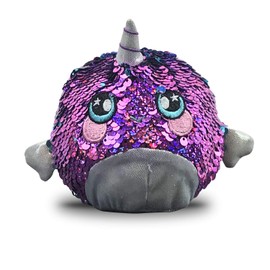 Beverly Hills Teddy Bear Squeezamals, Shelby Sparkle Narwhal, Super-Squishy Foamed Stuffed Animals with Two-Sided Sequins