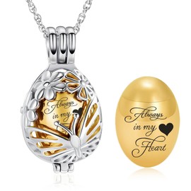 Minicremation Teardrop Butterfly Urn Necklace for Ashes Stainless Stee Hollow Mini Keepsake Urn for Women Men Cremation MemorialPendant Keepsake Jewelry, Stainless Steel, Cubic Zirconia