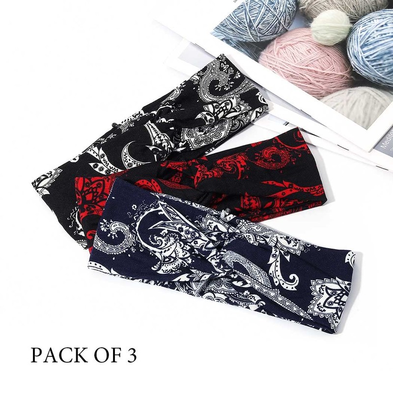 Fashband Black Twist Headbands Elastic Yoga Hair Bands Boho Flower