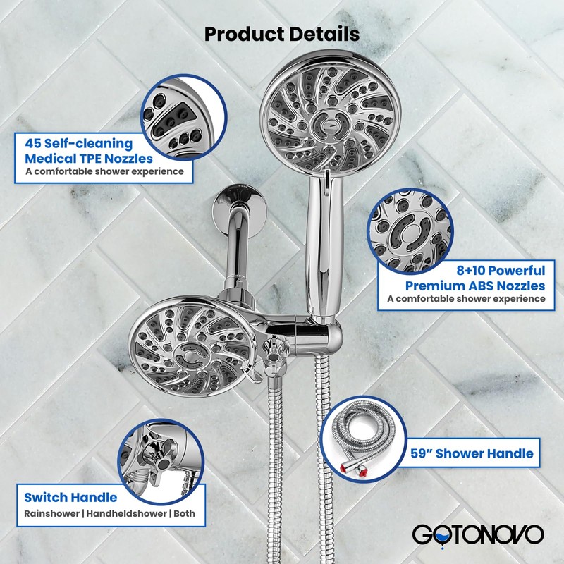 gotonovo Dual 2 in 1 Shower Head Kit High Pressure