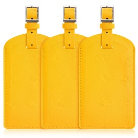 3 Pack Luggage Tags for Suitcases, TSA Approved Bag Tags, Baggage Tags with Privacy Protection, Travel Essentials Luggage Accessories, Lemon Yellow