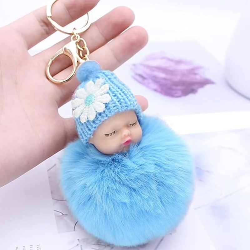 Select Zone Keyring Pompom 4 Pieces Sleeping Baby Doll Keychain