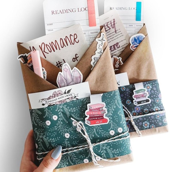 Blind date with a book with stickers, handmade magnetic bookmark,