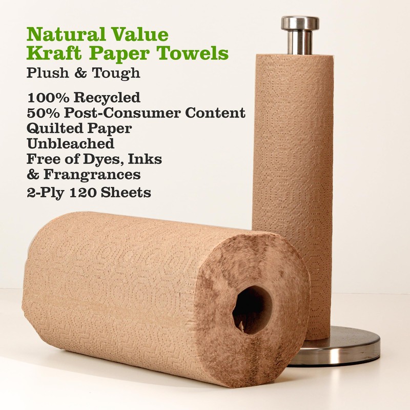 Natural Value 100% Recycled Brown Kraft Paper Towel 4pk, 2ply