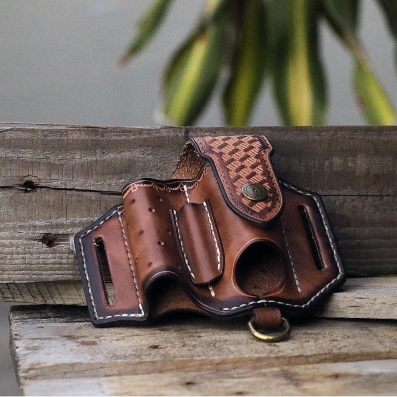 Tourbon Men's EDC Leather Pouch for Belt Multitool Sheath Folding