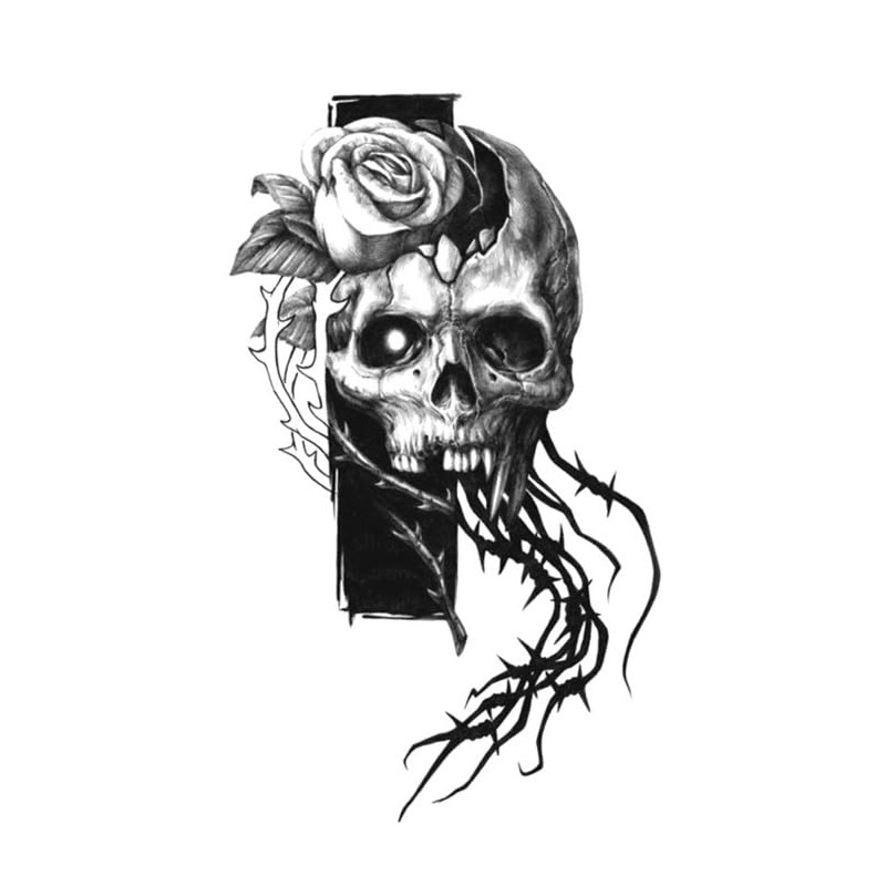 6 Blätter Temporäre Totenkopf und Rosen Tattoos Skull Tattoos Deadhead