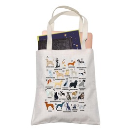 LEVLO Dog Lover Veterinarian Tote Bag The A-Z of Dogs Shopping Bag Corgi Dog Poodle Samoyed Owner Mom Gift, The A-z of Dog, Medium, Daily