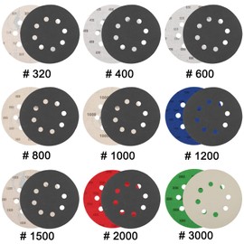 WEWINK PLUS 70 PCS 5 Inch Sanding Discs, 8 Hole Wet Dry Hook and Loop 180 240 400 600 800 1000 1200 1500 2000 3000 Grit Sandpaper Assortment for Hand Orbital Sander, Woodworking, Polishing, Drywall